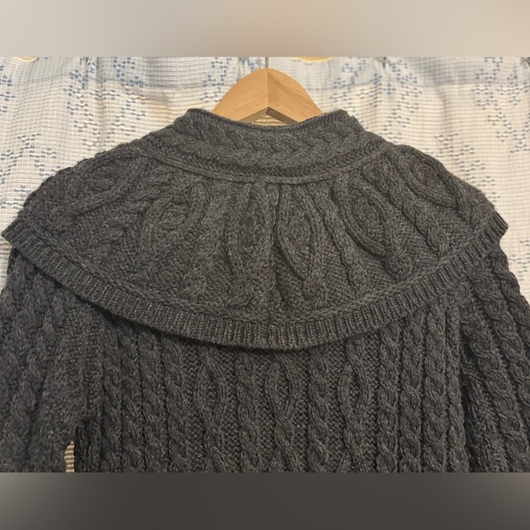 EUC - Aran Crafts 100% Merino Wool Cable Knit Sweater Coat (Charcoal Gray) - Picture 4 of 12